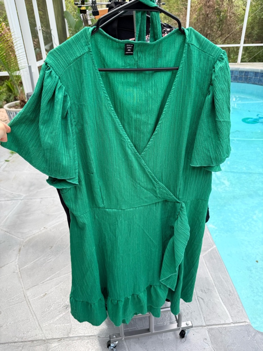 SHEIN Curve 4XL Emerald Green Wrap Dress Ruffle Hem Flutter Sleeve Plus Size